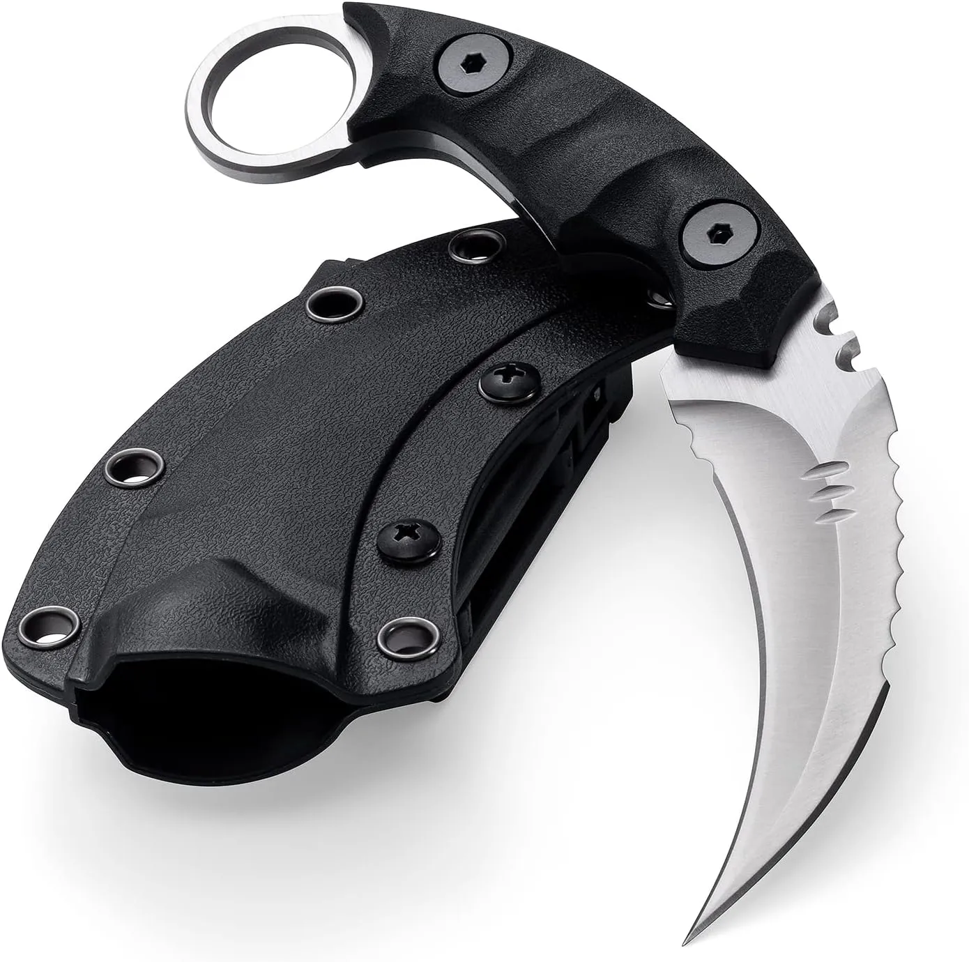 Fixed Blade Knife, D2 Steel Blade, G10 Handle, Tactical EDC, Double Edged, Claw Knife, Utility for Outdoor Survival, Hiking, Camping with Kydex Sheath OK1212 (Black/Silver)
