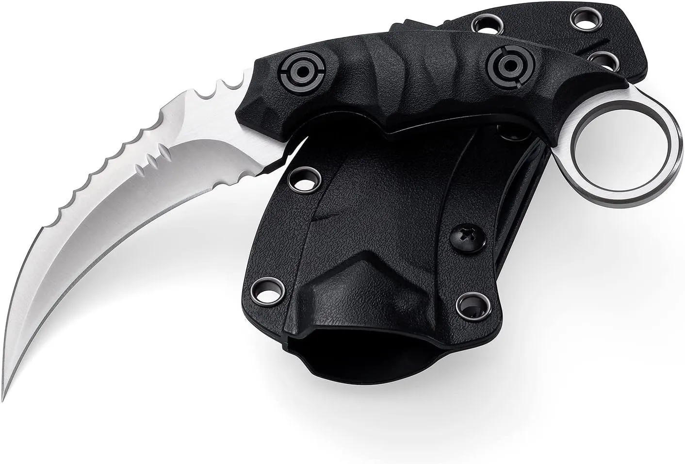 Fixed Blade Knife, D2 Steel Blade, G10 Handle, Tactical EDC, Double Edged, Claw Knife, Utility for Outdoor Survival, Hiking, Camping with Kydex Sheath OK1212 (Black/Silver)