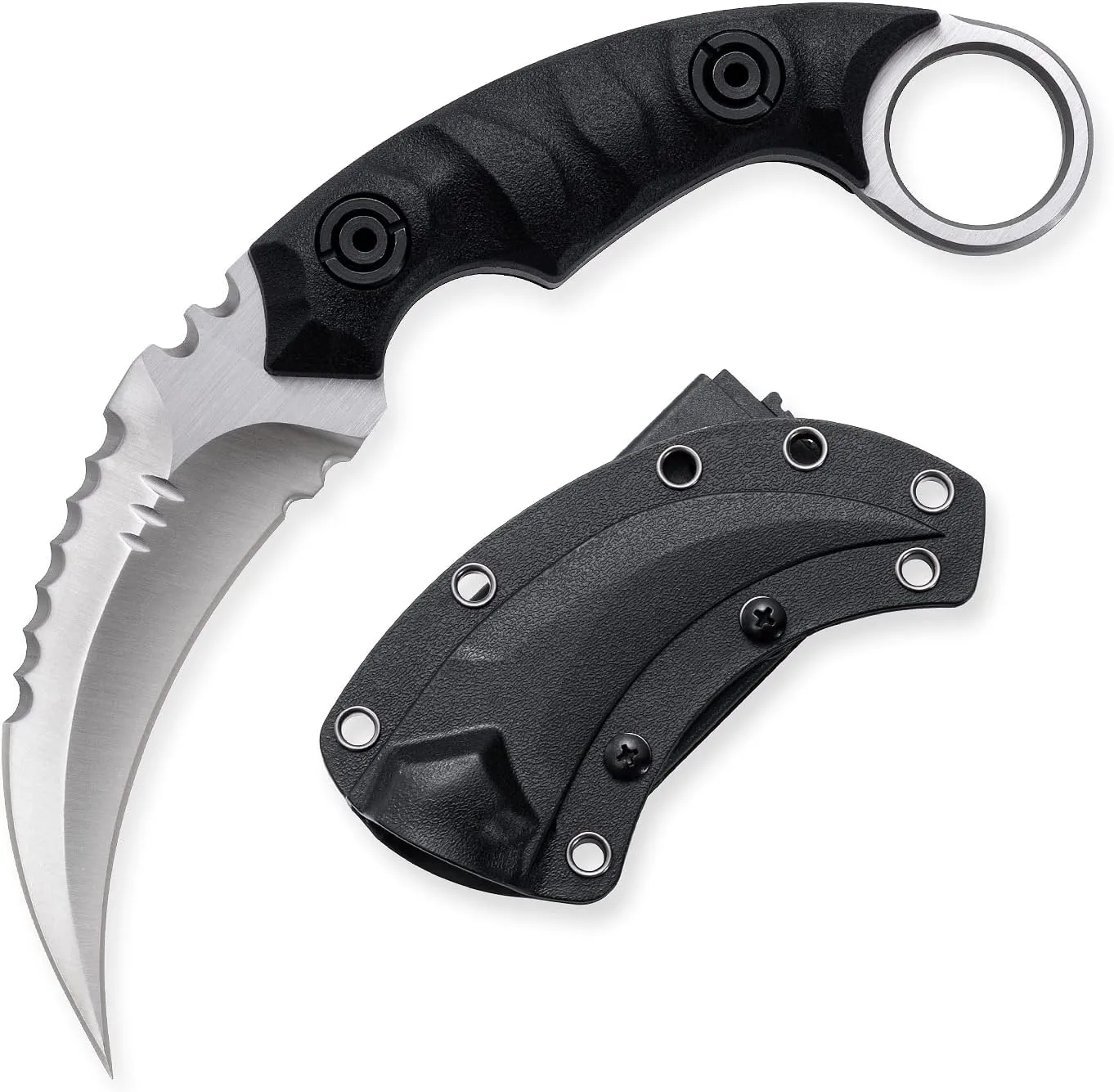 Fixed Blade Knife, D2 Steel Blade, G10 Handle, Tactical EDC, Double Edged, Claw Knife, Utility for Outdoor Survival, Hiking, Camping with Kydex Sheath OK1212 (Black/Silver)