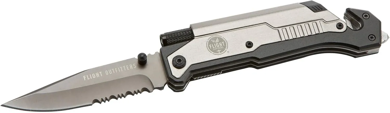 Flight Outfitters Pilot Survival Knife | Versatile Compact Durable Folding Pocket Knife with Stainless Steel Blade, LED Flashlight, Fire Starter, Seat Belt Cutter & Window Breaker