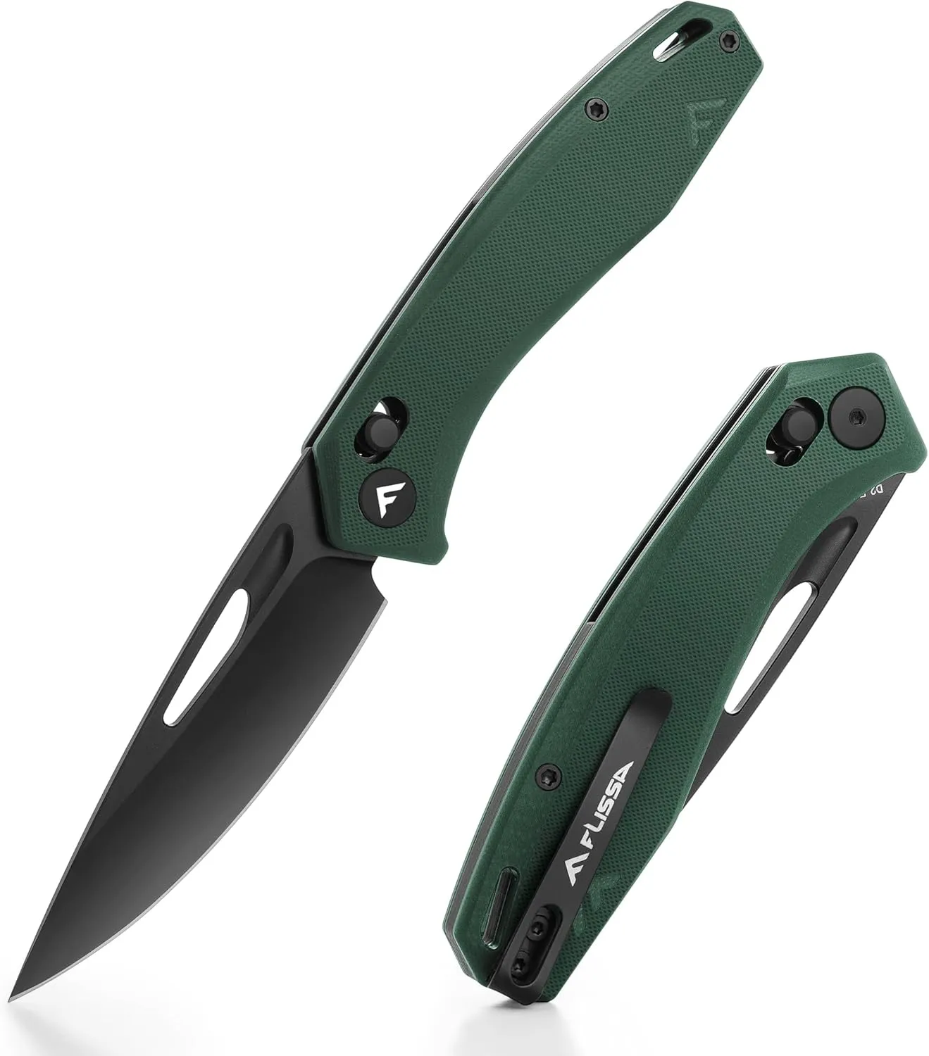 FLISSA Folding Pocket Knife, EDC Knife with Axis Lock for Men, 3.5 inch D2 Steel Blade, G10 Handle, Camping Knife with Deep-carry Pocket Clip for Outdoors and Daily Use(Green)