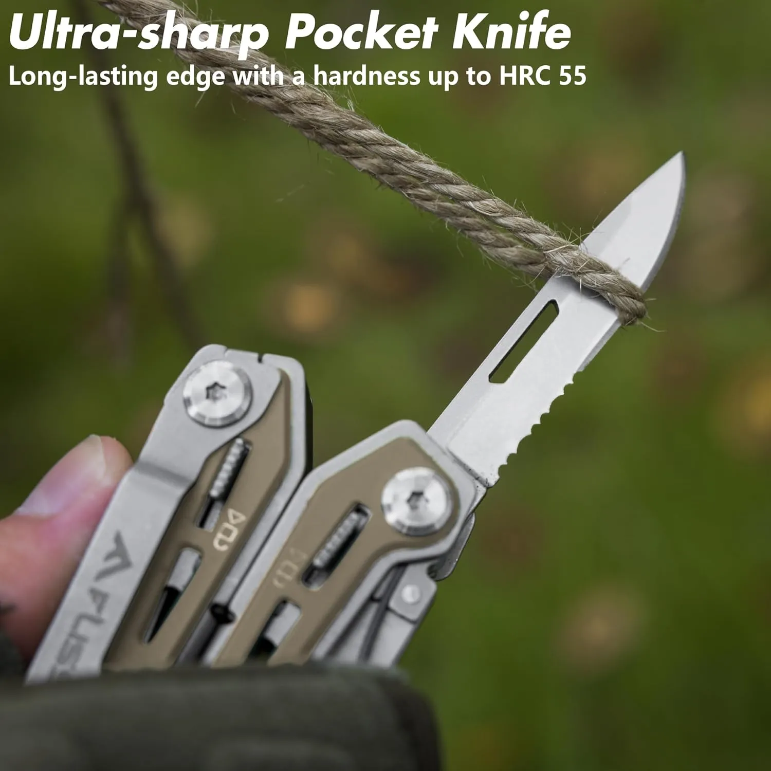 FLISSA Multi Tool Pliers, Desert Tan 16 in 1 Stainless Steel Multipurpose tool with Tactical Multitool Knife, Screwdrivers, Saw, Bottle Opener and Durable Sheath, Essential Gear for Outdoor Adventures
