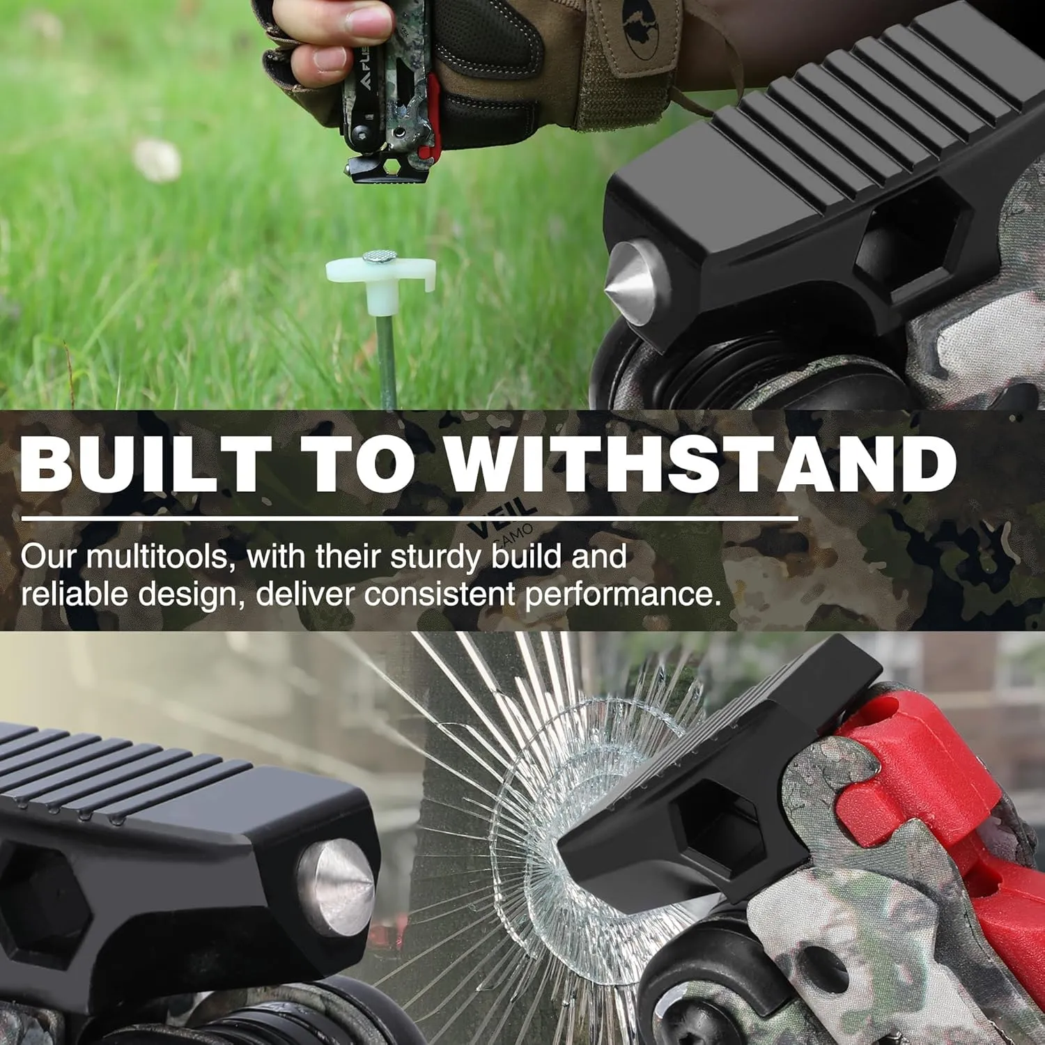 FLISSA Multitool, 18 in 1 Camo Multitool Pliers with Fire Starter, Window Breaker, Whistle, Stainless Steel EDC Gear with Sheath - Perfect for Survival, Simple Repair, Outdoor, Camping
