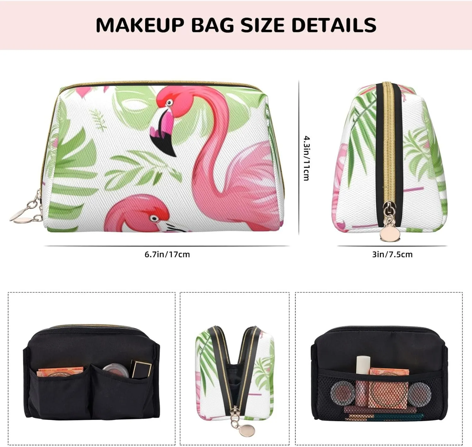 Floral Flamingo Botany Toiletry Pouch, Travel-Friendly Makeup Organizer For Makeup Brushes, Lipsticks