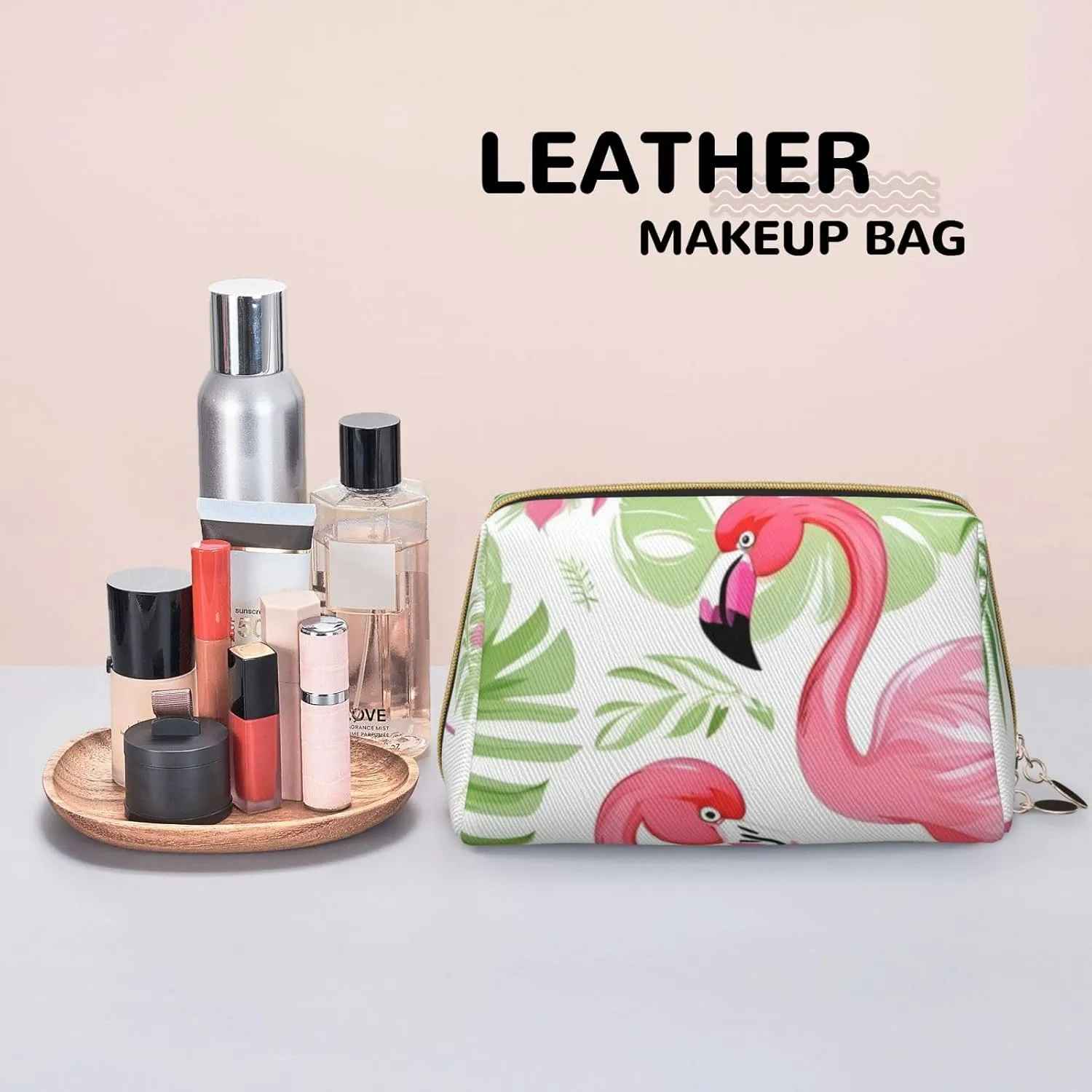 Floral Flamingo Botany Toiletry Pouch, Travel-Friendly Makeup Organizer For Makeup Brushes, Lipsticks
