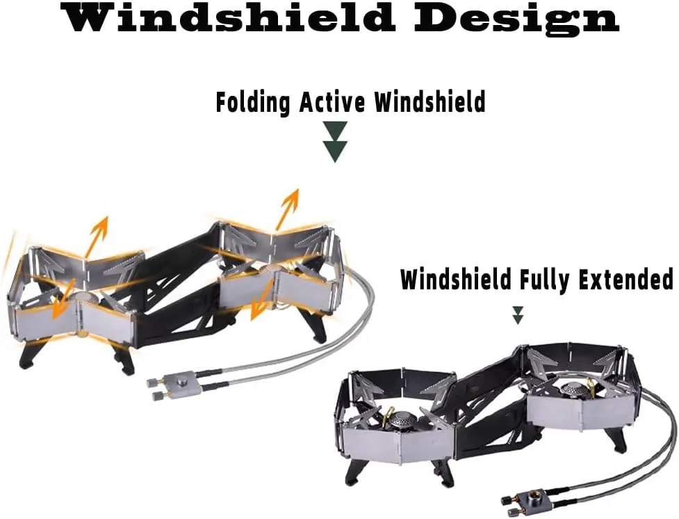 Foldable Dual Head Burner Camping Stove,BRS-32 Portable Windproof Backpacking Furnace Free Adjustable Control Gas Stove for Outdoor Cooking