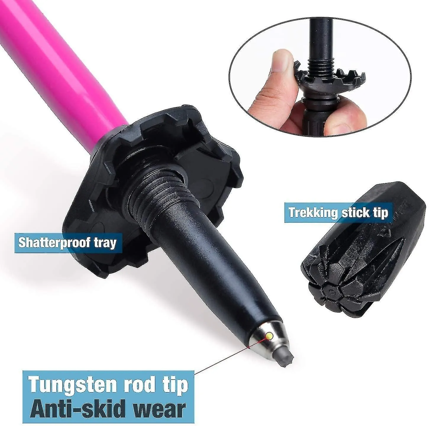 Foldable Hiking Poles - 1pcs Adjustable Walking Sticks Trekking Poles - Rose