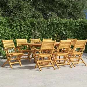 Folding Patio Chairs Set of 8 Teak Wood Outdoor Chairs with Armrests and Backrest Comfortable Outdoor Furniture for Patio, Garden, Beach, Lawn, Dining, and Camping