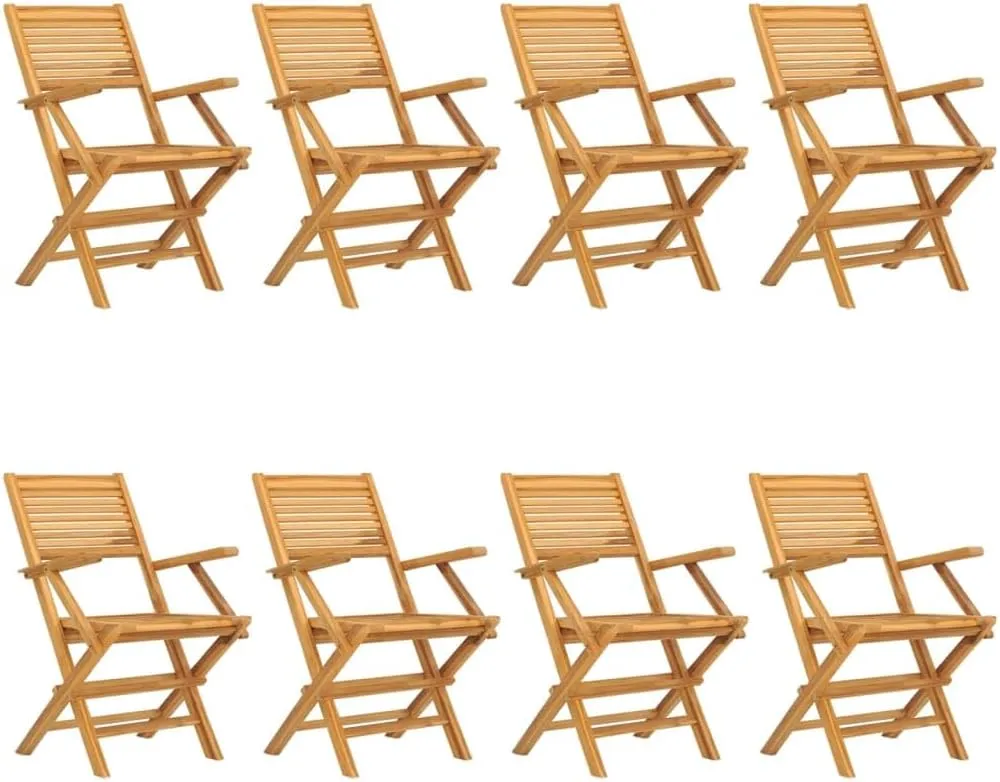Folding Patio Chairs Set of 8 Teak Wood Outdoor Chairs with Armrests and Backrest Comfortable Outdoor Furniture for Patio, Garden, Beach, Lawn, Dining, and Camping