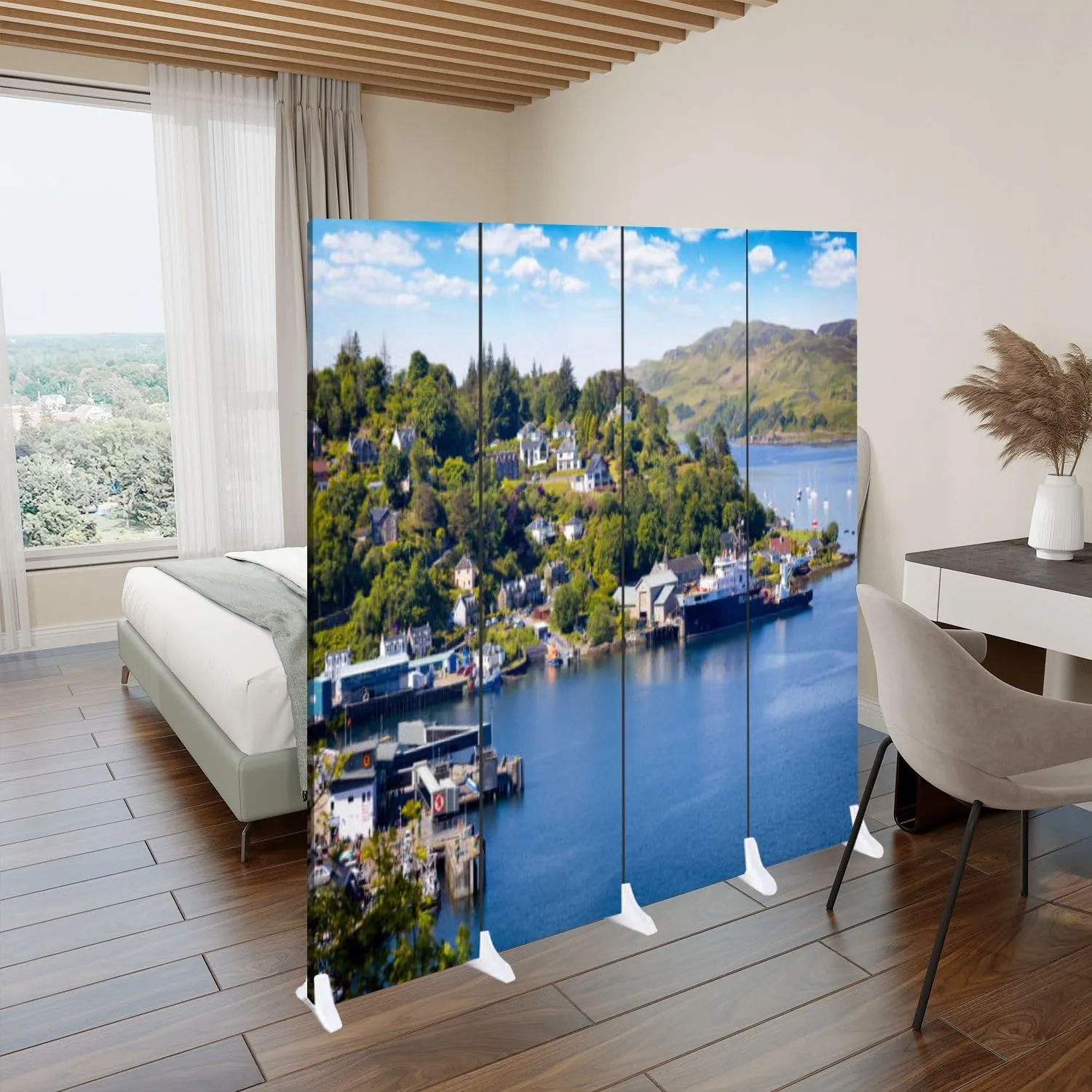 Folding Room Divider Wall Privacy Screen Holidays Scotland Panoramic View Oban west Coast Scotland Portable Partition Room Separator Panel for Home Office Bedroom 4 Panel