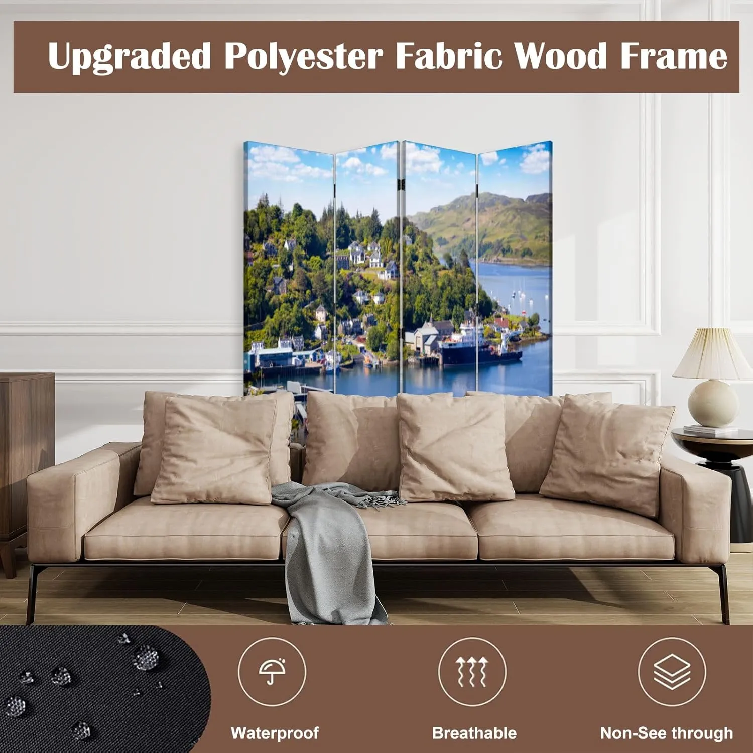 Folding Room Divider Wall Privacy Screen Holidays Scotland Panoramic View Oban west Coast Scotland Portable Partition Room Separator Panel for Home Office Bedroom 4 Panel