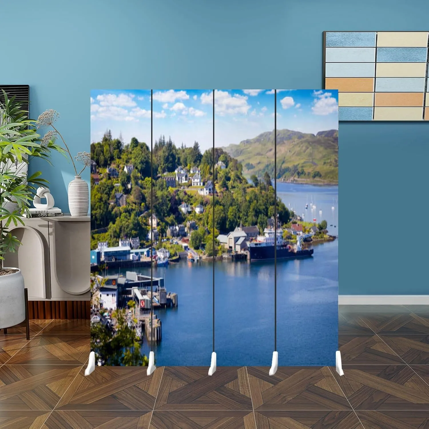 Folding Room Divider Wall Privacy Screen Holidays Scotland Panoramic View Oban west Coast Scotland Portable Partition Room Separator Panel for Home Office Bedroom 4 Panel