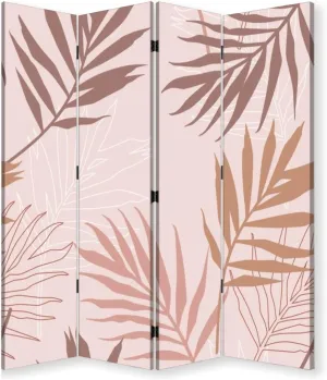 Folding Room Divider Wall Privacy Screen Seamless Pattern Palm Leaves Pink Powder Terracotta Colors Design for Portable Partition Room Separator Panel for Home Office Bedroom 4 Panel