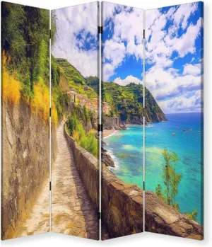 Folding Room Divider Wall Privacy Screen Walking to Monterosso al Mar Portable Partition Room Separator Panel for Home Office Bedroom 4 Panel