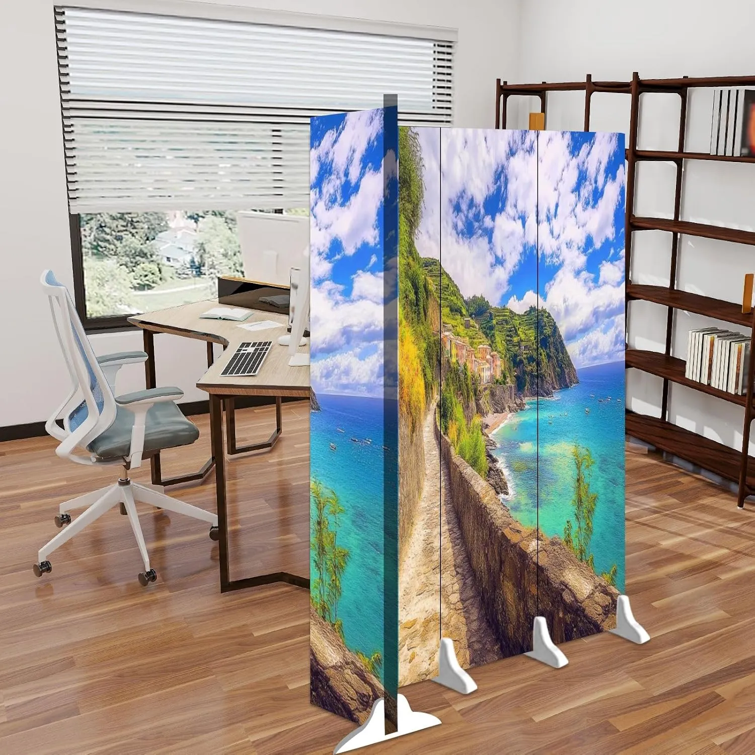 Folding Room Divider Wall Privacy Screen Walking to Monterosso al Mar Portable Partition Room Separator Panel for Home Office Bedroom 4 Panel