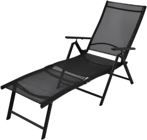 Folding Sun Lounger for Relaxation and Comfort, Lightweight Aluminum Design, Adjustable Backrest, Garden, Beach, or Camping, Black