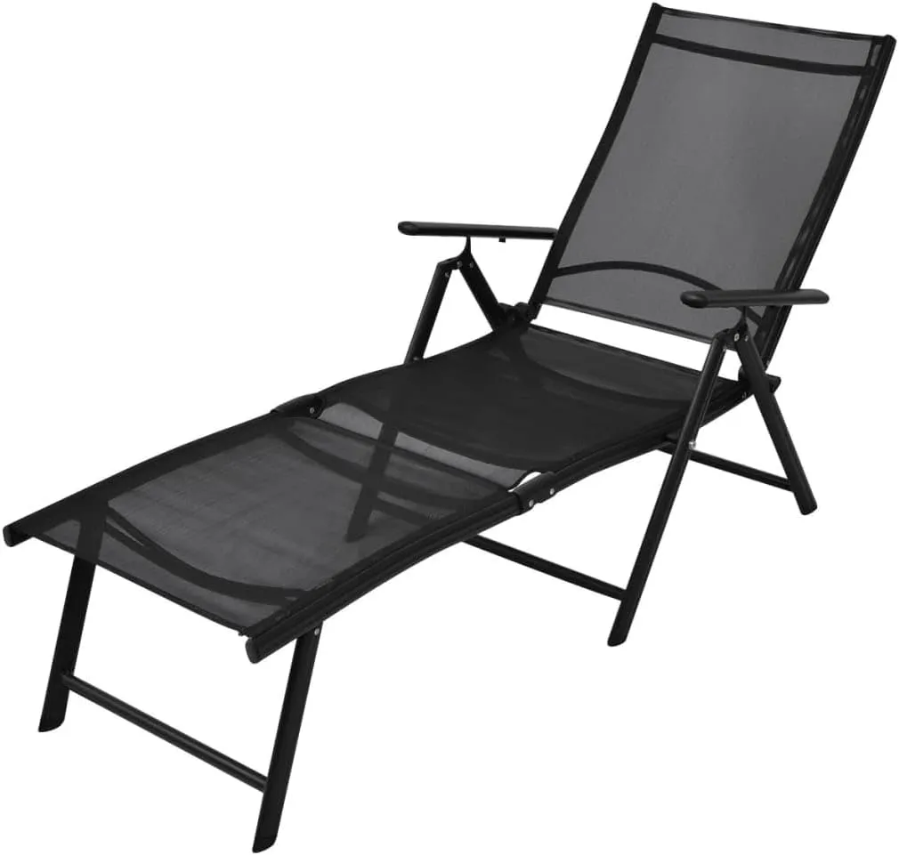 Folding Sun Lounger for Relaxation and Comfort, Lightweight Aluminum Design, Adjustable Backrest, Garden, Beach, or Camping, Black