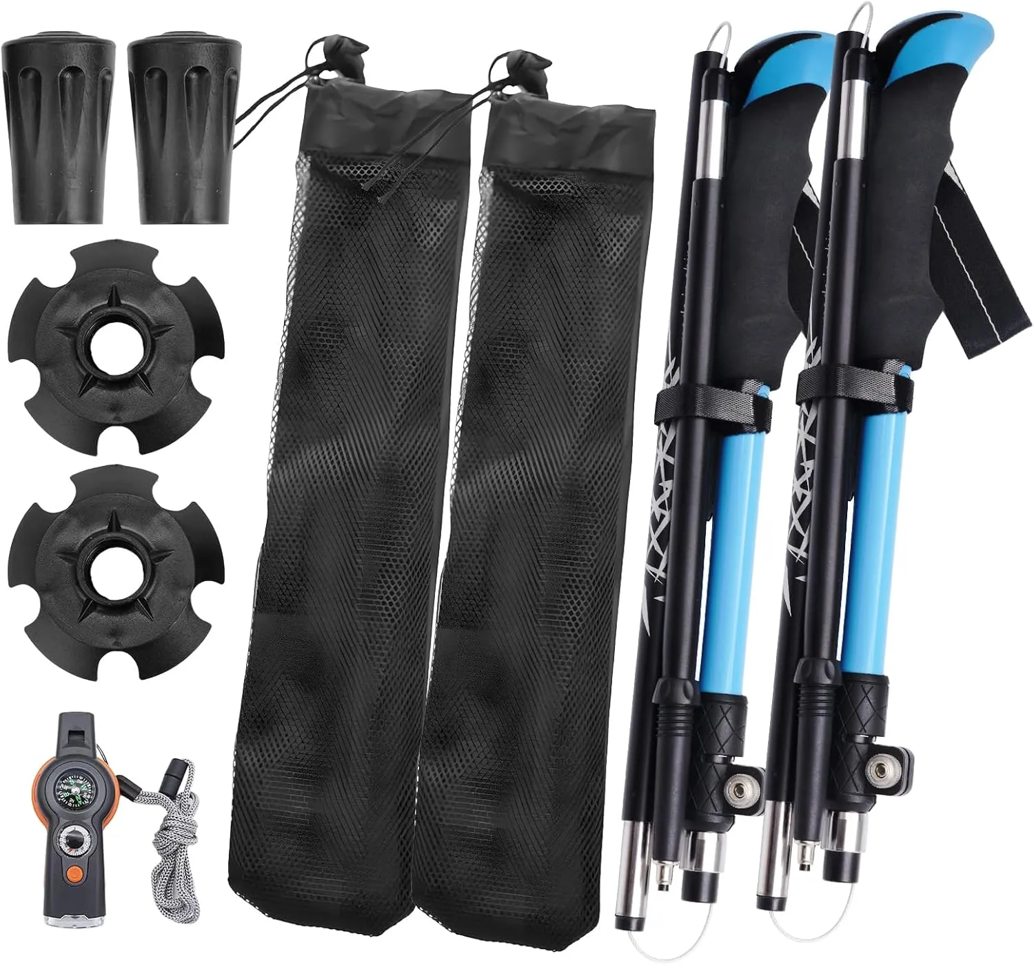 Folding Trekking Poles, Hiking Travel Poles, Hiking Equipment, Lightweight Trekking Poles, Suitable for Men and Women, The Elderly and Children，with an Outdoor Compass