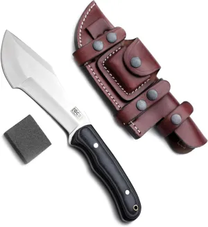GCS Handmade D2 steel Hunting Knife G10 Handle Fixed Blade Knife Right Hand Scout Carry Buffalo leather Sheath and Sharpening Stone for Hunting Camping Survival and EDC GCS253