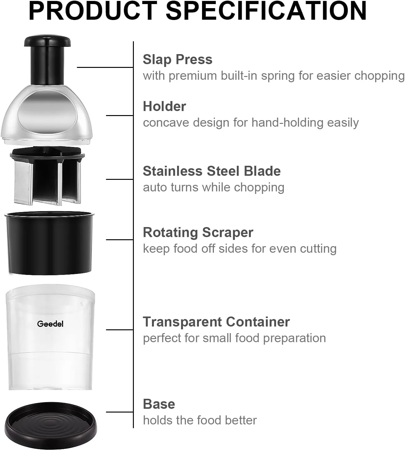 Geedel Food Chopper, Easy to Clean Manual Hand Vegetable Chopper Dicer, Dishwasher Safe Slap Onion Chopper for Veggies Onions Garlic Nuts Salads