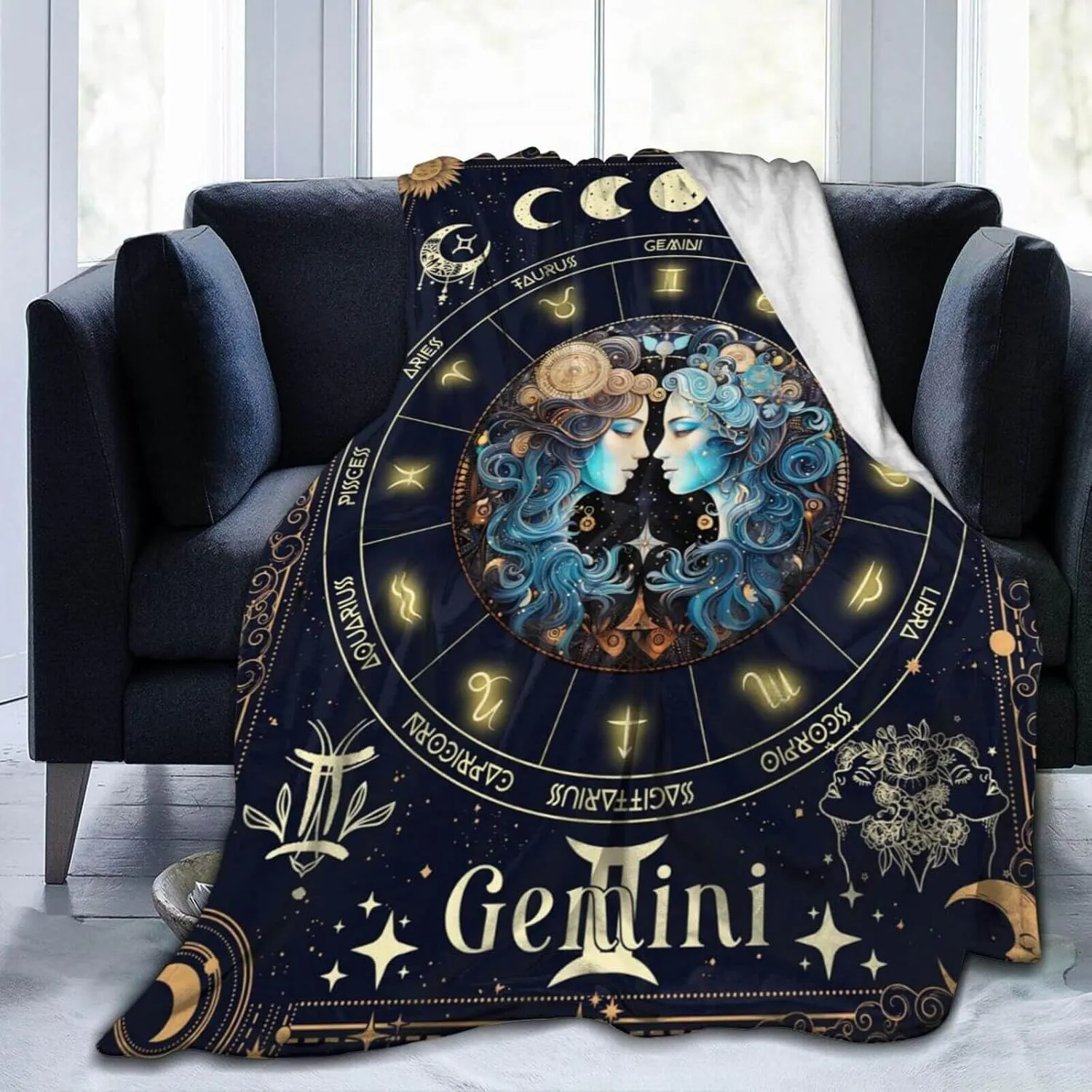 Gemini Zodiac Blanket for Boys Girls, Secret Astrology Themed Design Printed Throw Blankets for Kids Lap, Chair Sofa, Warm Soft Cozy Blanket, 40"x 50"