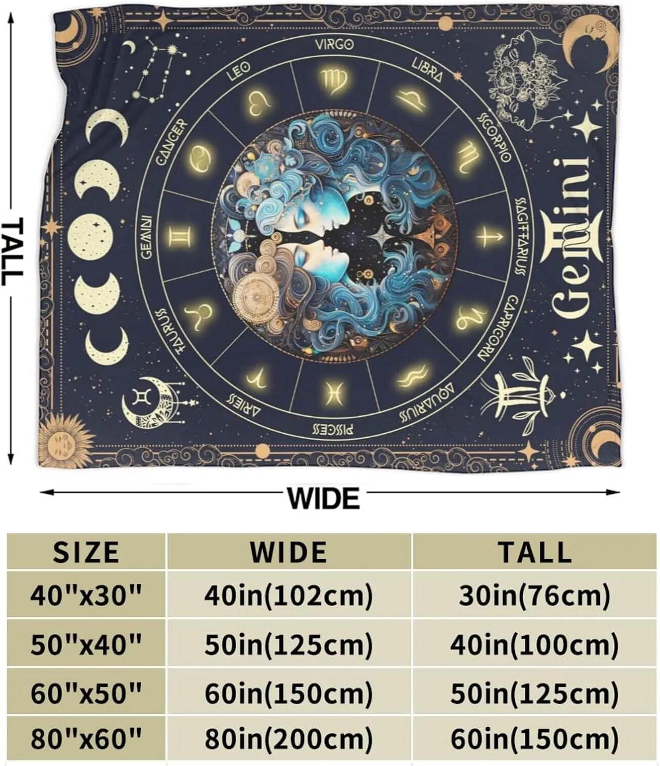 Gemini Zodiac Blanket for Boys Girls, Secret Astrology Themed Design Printed Throw Blankets for Kids Lap, Chair Sofa, Warm Soft Cozy Blanket, 40"x 50"