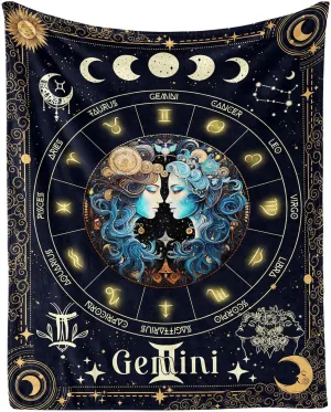 Gemini Zodiac Blanket for Boys Girls, Secret Astrology Themed Design Printed Throw Blankets for Kids Lap, Chair Sofa, Warm Soft Cozy Blanket, 40"x 50"