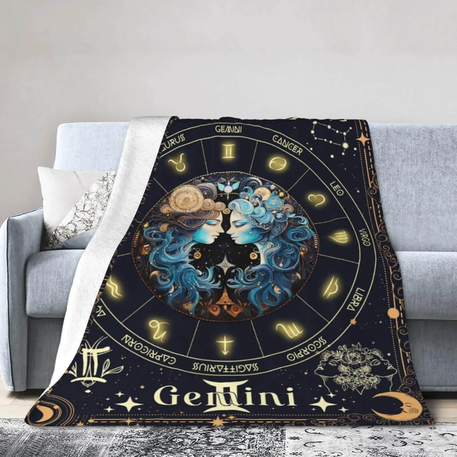 Gemini Zodiac Blanket for Boys Girls, Secret Astrology Themed Design Printed Throw Blankets for Kids Lap, Chair Sofa, Warm Soft Cozy Blanket, 40"x 50"