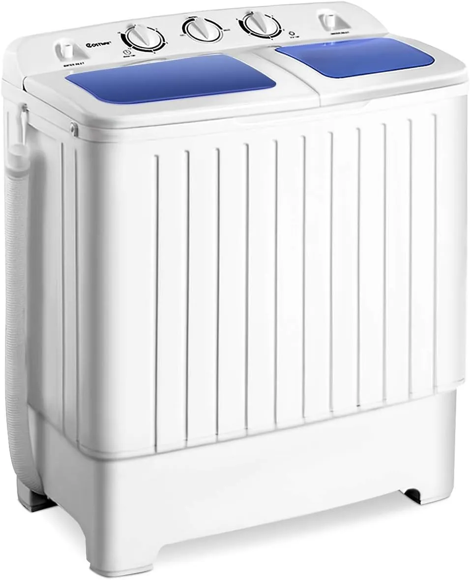 Giantex Portable Mini Compact Twin Tub Washing Machine 20lbs Washer Spain Spinner Portable Washing Machine, Blue  White