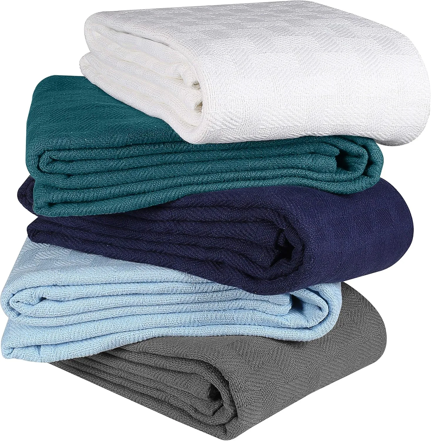 GLAMBURG 100% Cotton Breathable Bed Blanket, Cotton Thermal Blankets King Size - Perfect for Layering Any Bed for All Season - White