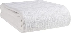 GLAMBURG 100% Cotton Breathable Bed Blanket, Cotton Thermal Blankets King Size - Perfect for Layering Any Bed for All Season - White
