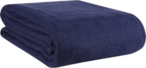 GLAMBURG 100% Cotton, Breathable bed blanket king size, Cotton Thermal Blankets - Perfect for Layering Any Bed for All Season - Navy Blue