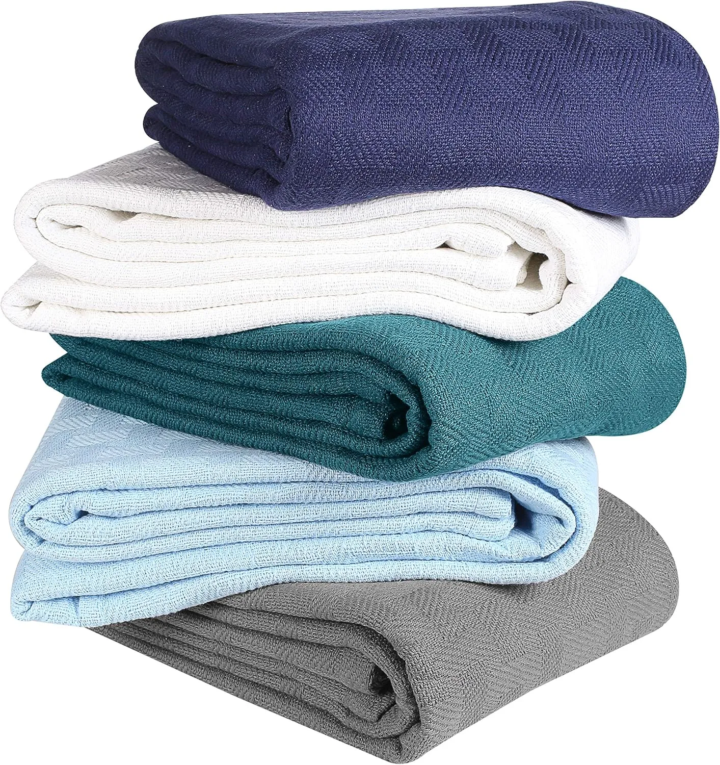 GLAMBURG 100% Cotton, Breathable bed blanket king size, Cotton Thermal Blankets - Perfect for Layering Any Bed for All Season - Navy Blue