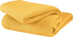 GLAMBURG 100% Cotton Thermal Bed Blanket, Breathable Waffle Blanket, Twin Size, All Season, Mustard Yellow