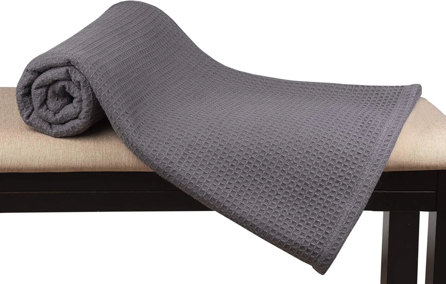 Glamburg 100% Cotton Thermal Bed Blanket, Twin Size, Soft Waffle, All Season, Charcoal