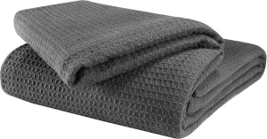 Glamburg 100% Cotton Thermal Bed Blanket, Twin Size, Soft Waffle, All Season, Charcoal