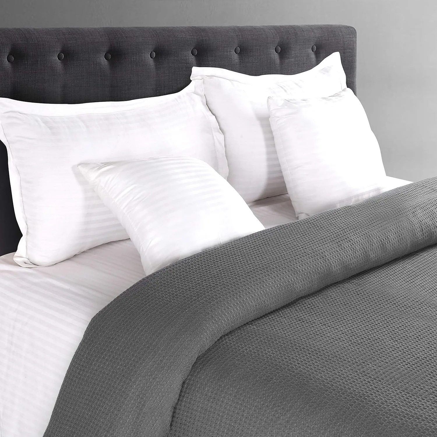 Glamburg 100% Cotton Thermal Bed Blanket, Twin Size, Soft Waffle, All Season, Charcoal