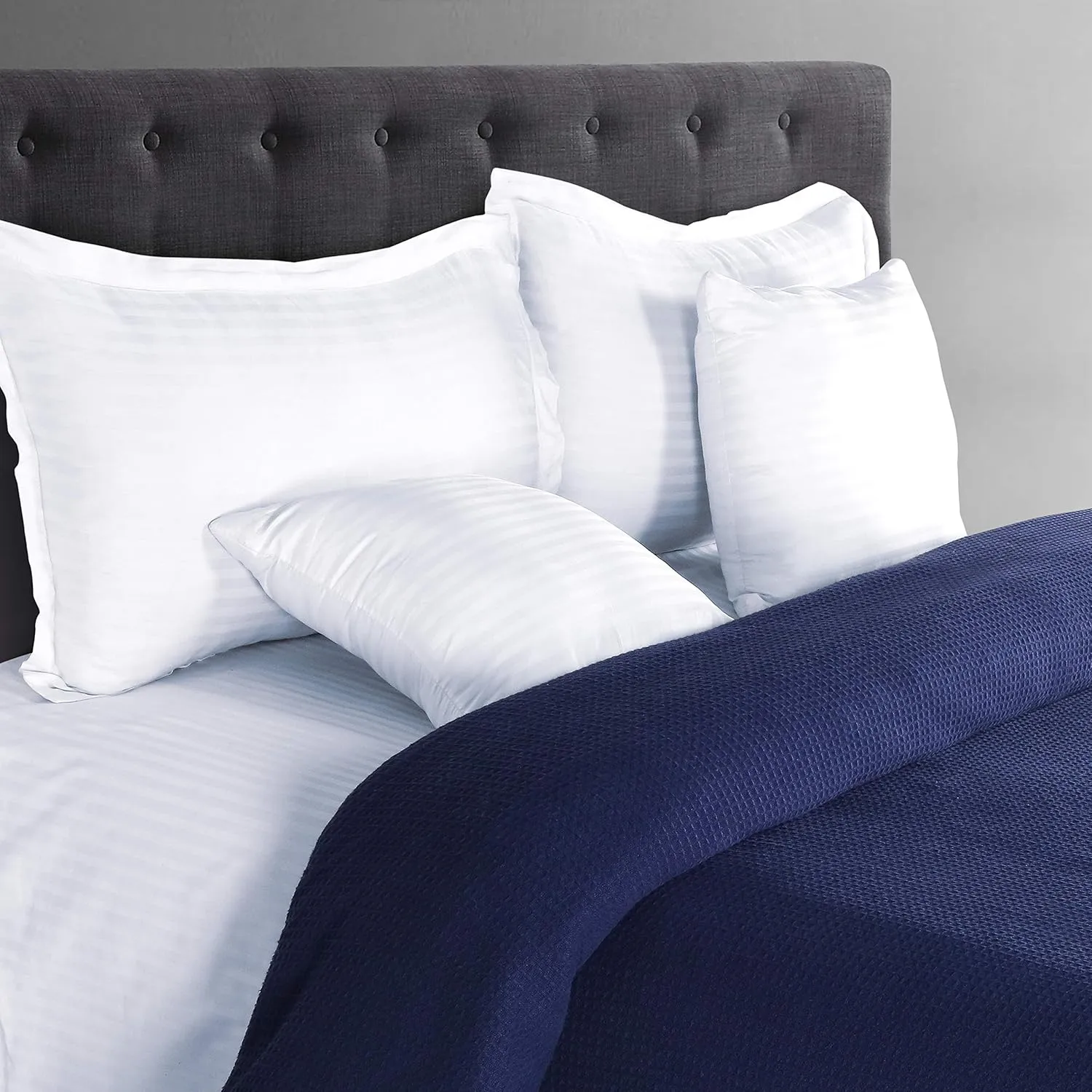 Glamburg 100% Cotton Thermal Blanket, Breathable Waffle Blanket, King Size, All Season, Navy Blue