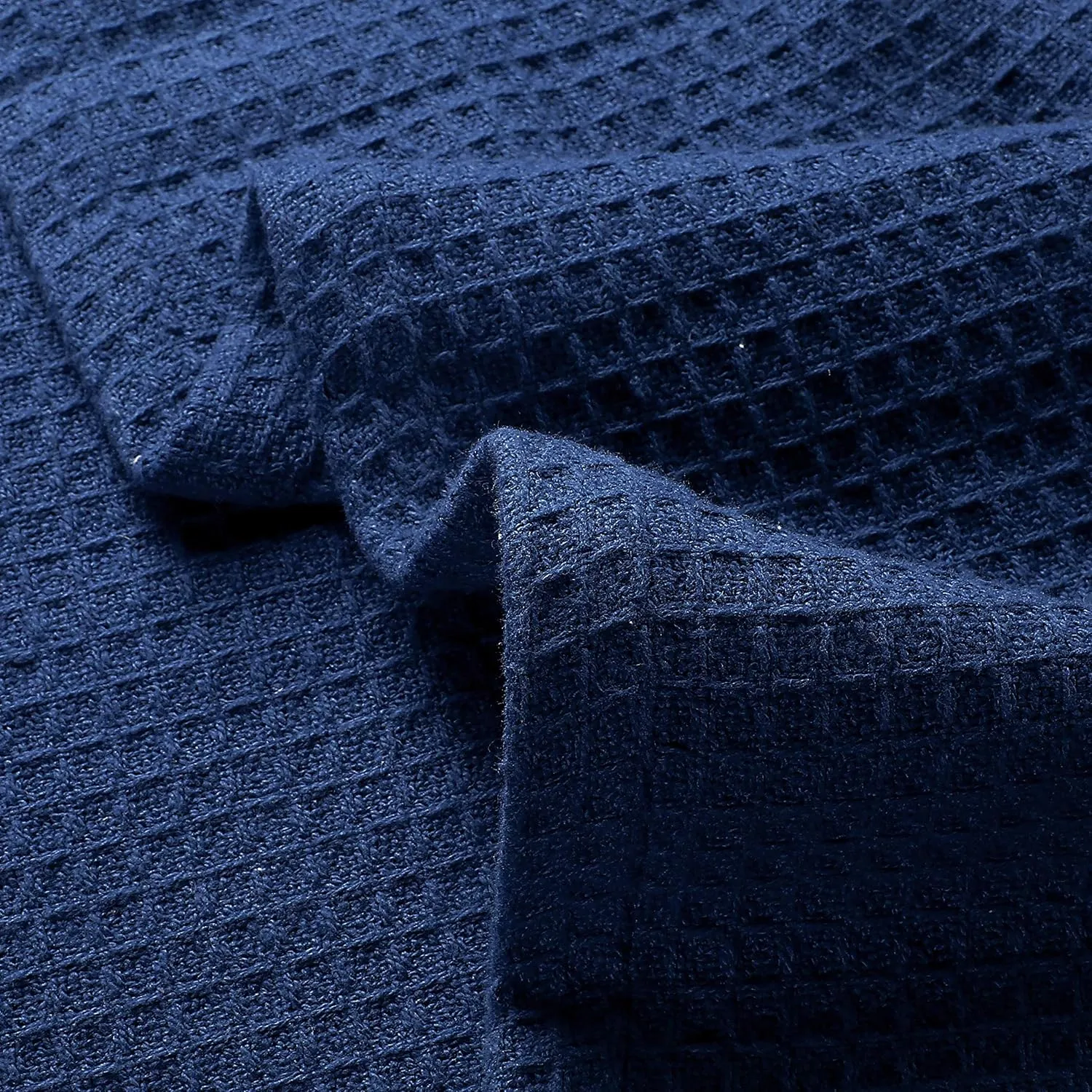 Glamburg 100% Cotton Thermal Blanket, Breathable Waffle Blanket, King Size, All Season, Navy Blue