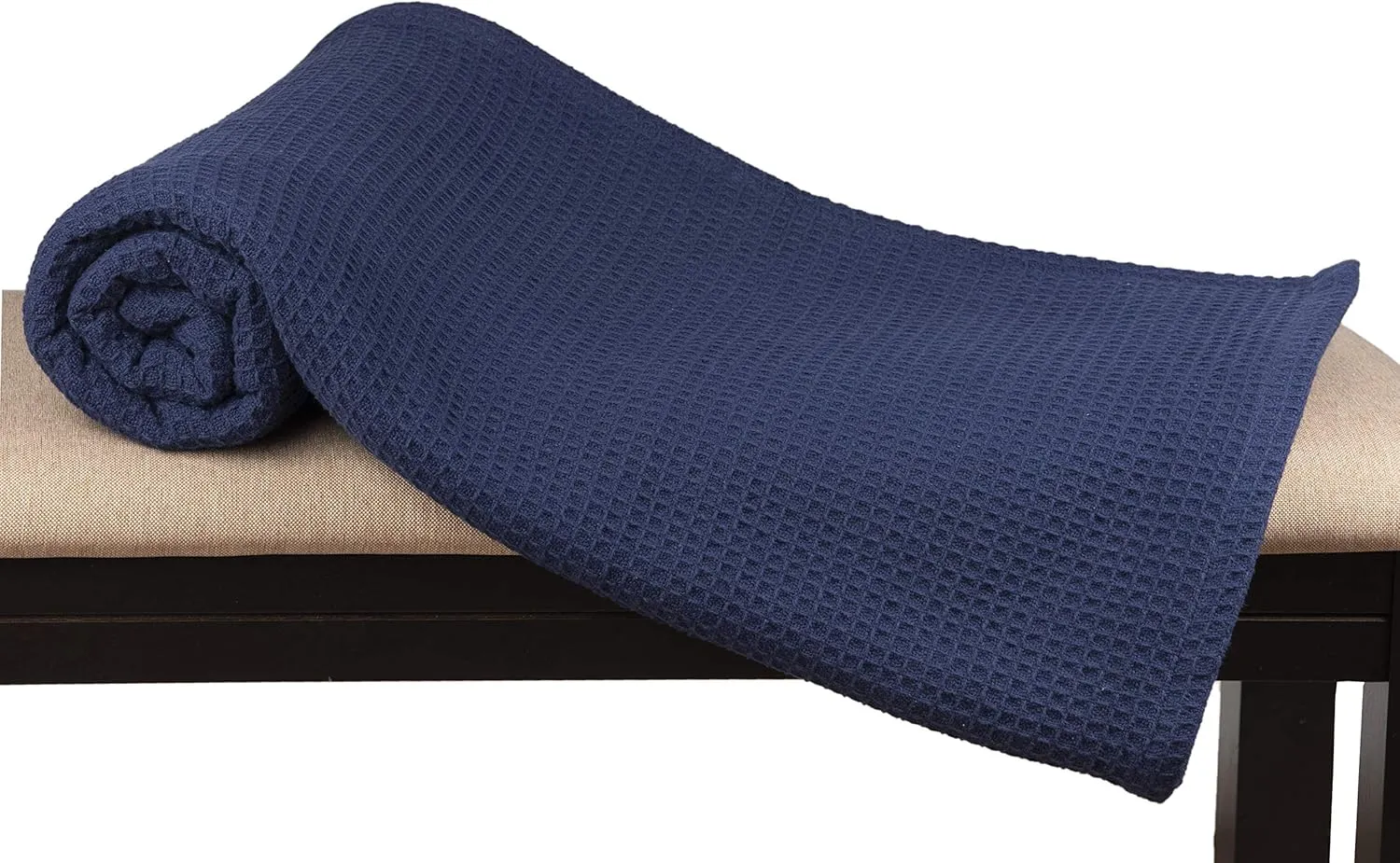 Glamburg 100% Cotton Thermal Blanket, Breathable Waffle Blanket, King Size, All Season, Navy Blue