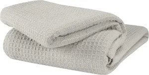 GLAMBURG 100% Cotton Thermal Twin Blanket, Breathable Soft Waffle Blanket, All Season Light Grey