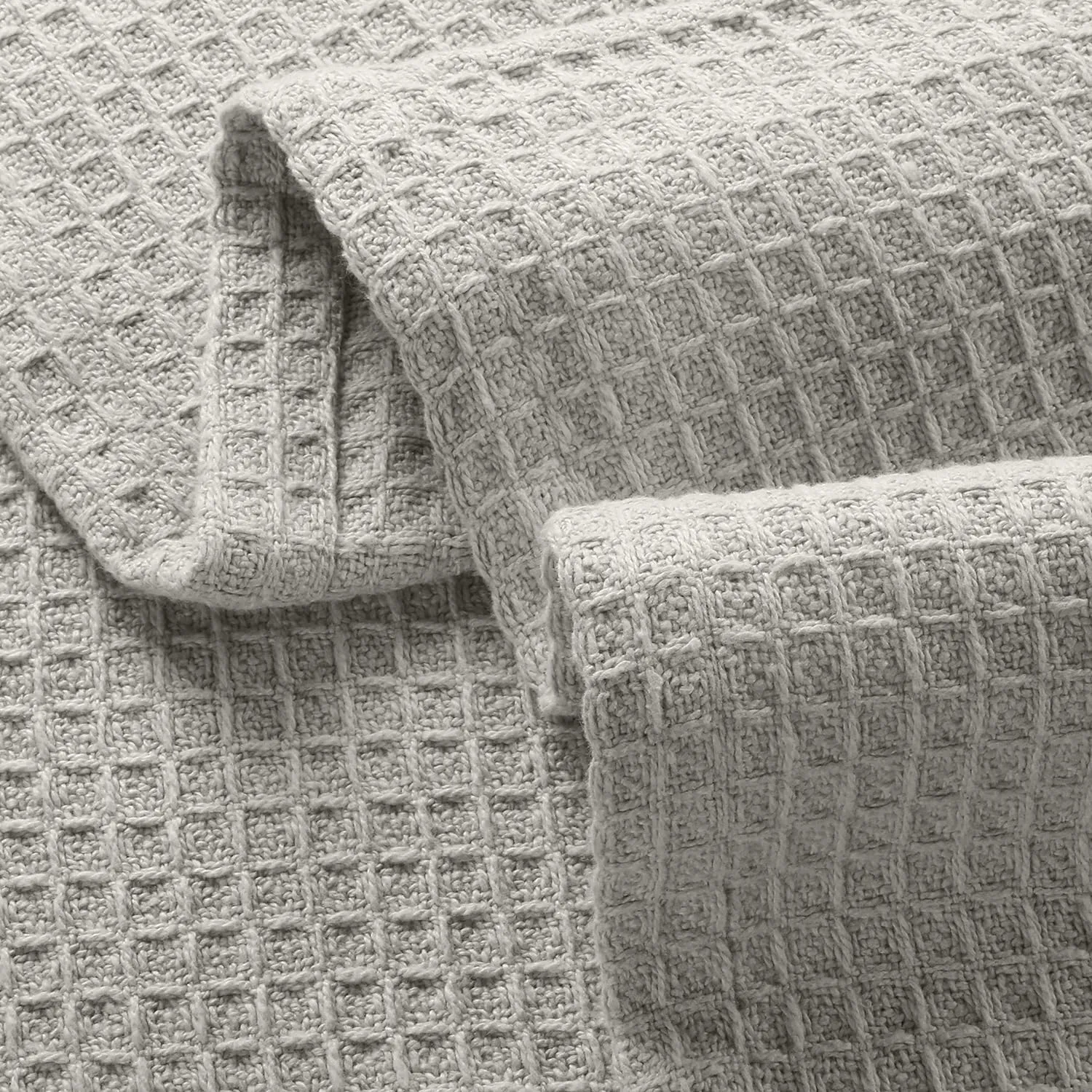 GLAMBURG 100% Cotton Thermal Twin Blanket, Breathable Soft Waffle Blanket, All Season Light Grey