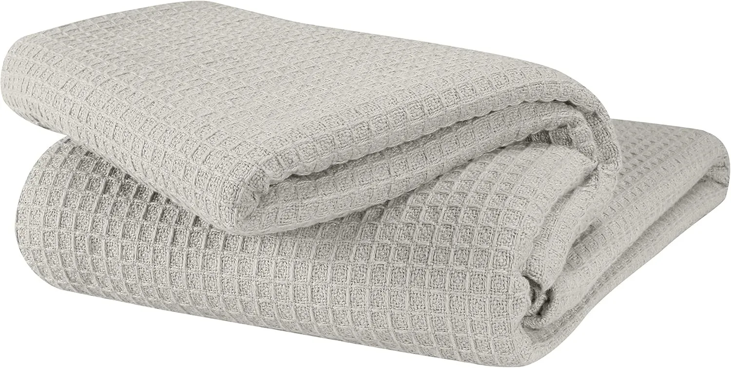 GLAMBURG 100% Cotton Thermal Twin Blanket, Breathable Soft Waffle Blanket, All Season Light Grey