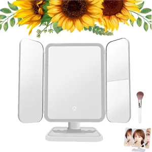 Glisera LED Trifold Makeup Mirror, 3 Color Led Makeup Mirror with Lights and Magnification, White