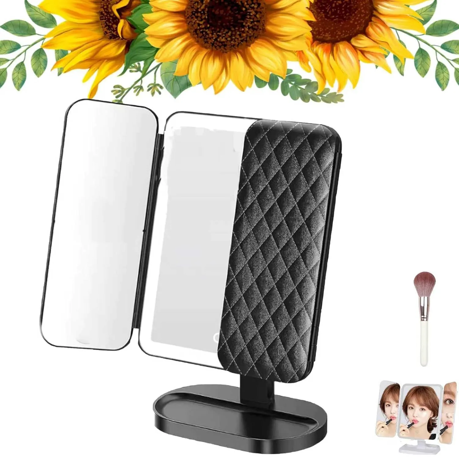 Glisera LED Trifold Makeup Mirror, 3 Color Led Makeup Mirror with Lights and Magnification, White