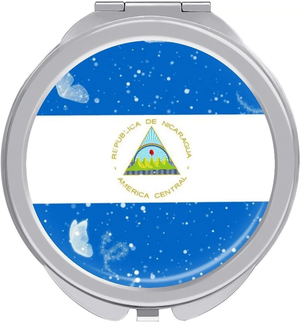 Glittering Butterfly Nicaragua Compact Mirror Pocket Mirror Portable Mini Makeup Mirror Handheld Double-Sided Magnifying