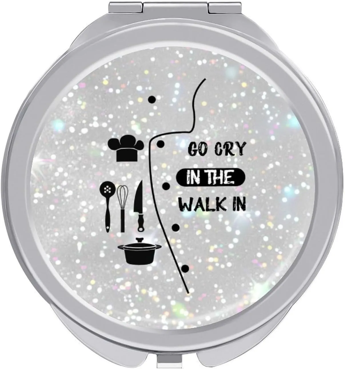 Glittering Chef Life Compact Mirror Pocket Mirror Small Mirror for Purse Portable Mini Travel Makeup Mirror Folding Handheld Double-Sided Magnifying Compact Mirror for Women Gift