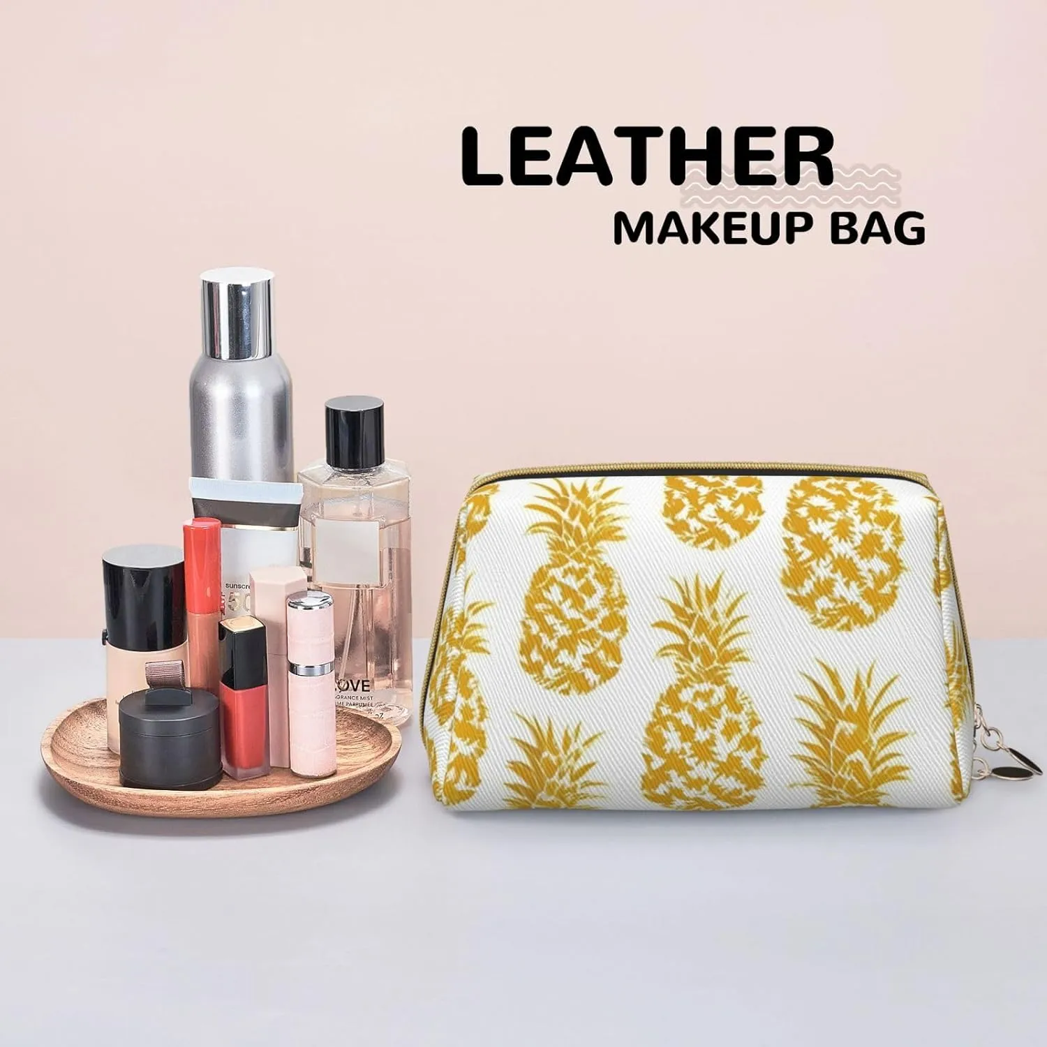 Gold Pineapple Toiletry Pouch, Travel-Friendly Makeup Organizer For Makeup Brushes, Lipsticks