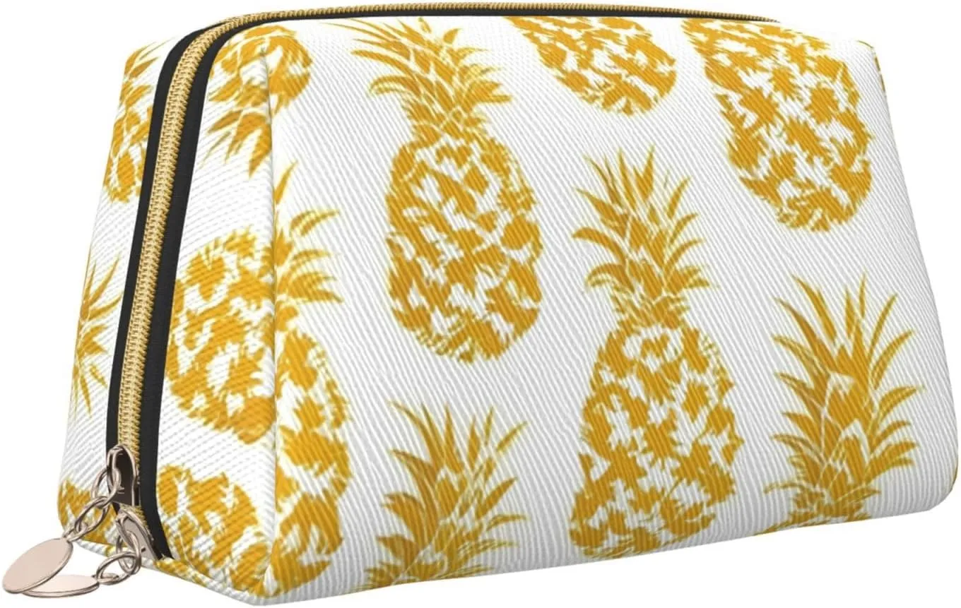 Gold Pineapple Toiletry Pouch, Travel-Friendly Makeup Organizer For Makeup Brushes, Lipsticks