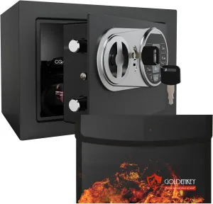Goldenkey Small Fireproof Safe Box for Home Use, Digital kids Money Safe for Cash and Coin with Keys&Code, Mini Safe Box for Home, House, Hotel, 6.69"D x 9.05"W x 6.69"H, 0.236 Cu.Ft.